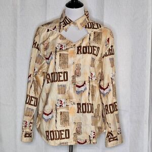 Western Cowboy Patriotic Rodeo Keyhole Neckline Snap Closure Long Sleeve Shirt